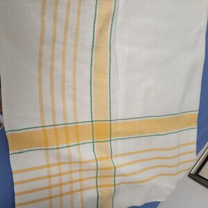 Vintage Linen Tablecloth with Yellow and Off-white trim